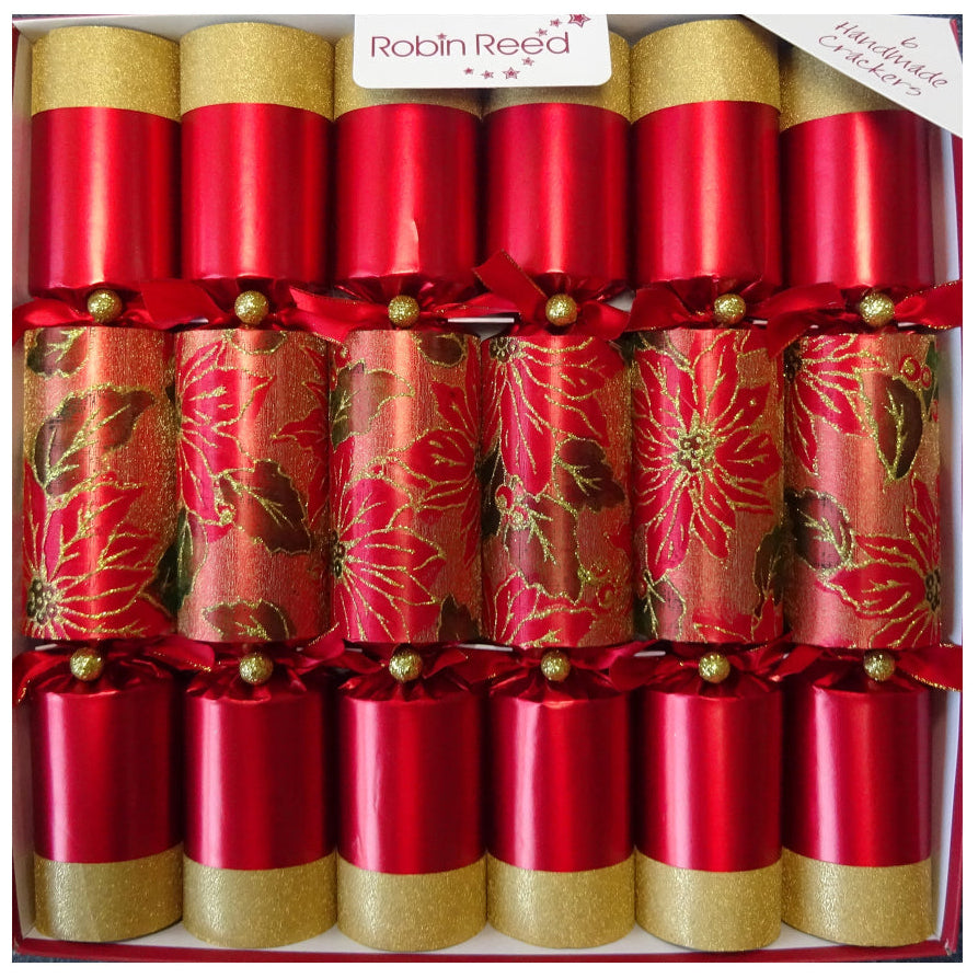 Red and Gold Poinsettia Christmas Crackers | Putti Christmas Celebrations