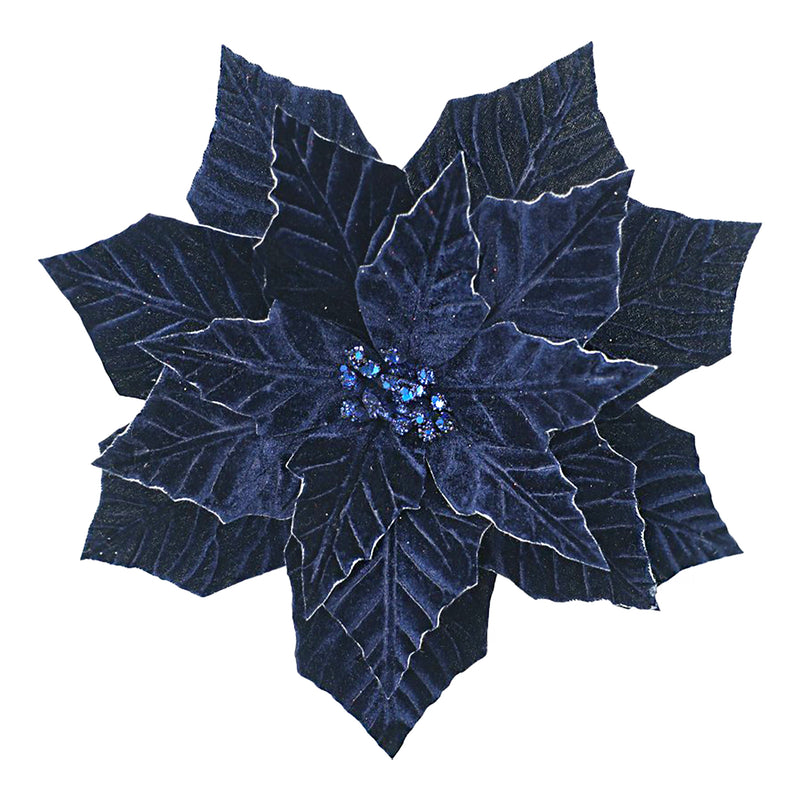 Midnight Blue Velvet Poinsettia Head with Clip | Putti Christmas Decor