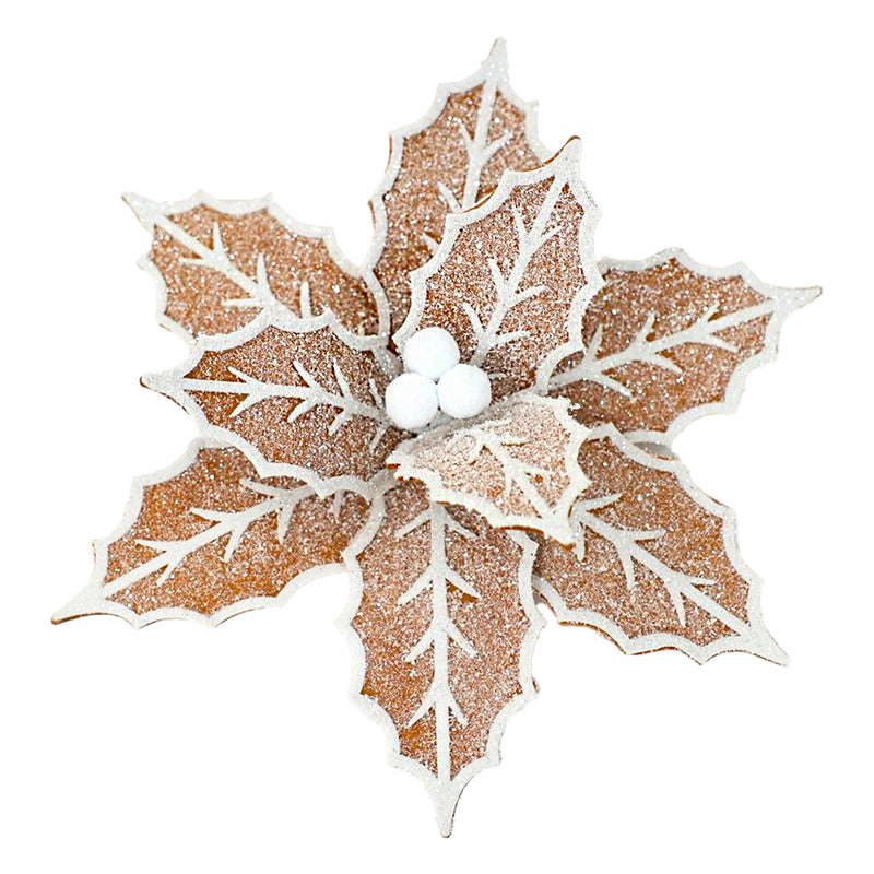 Frosted Gingerbread Poinsettia Head with Clip