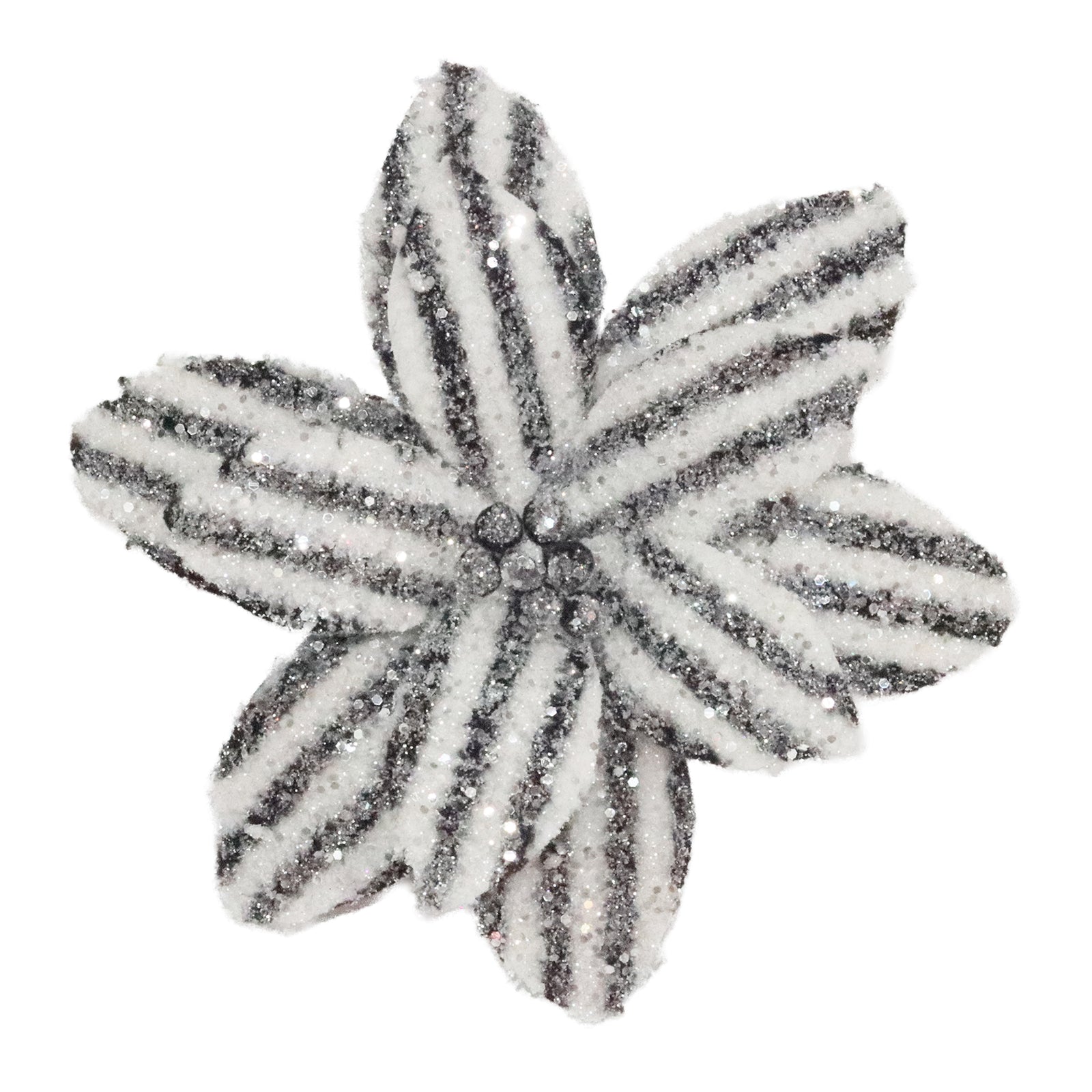 Black and White Stripe Glittered Fur Magnolia with Clip