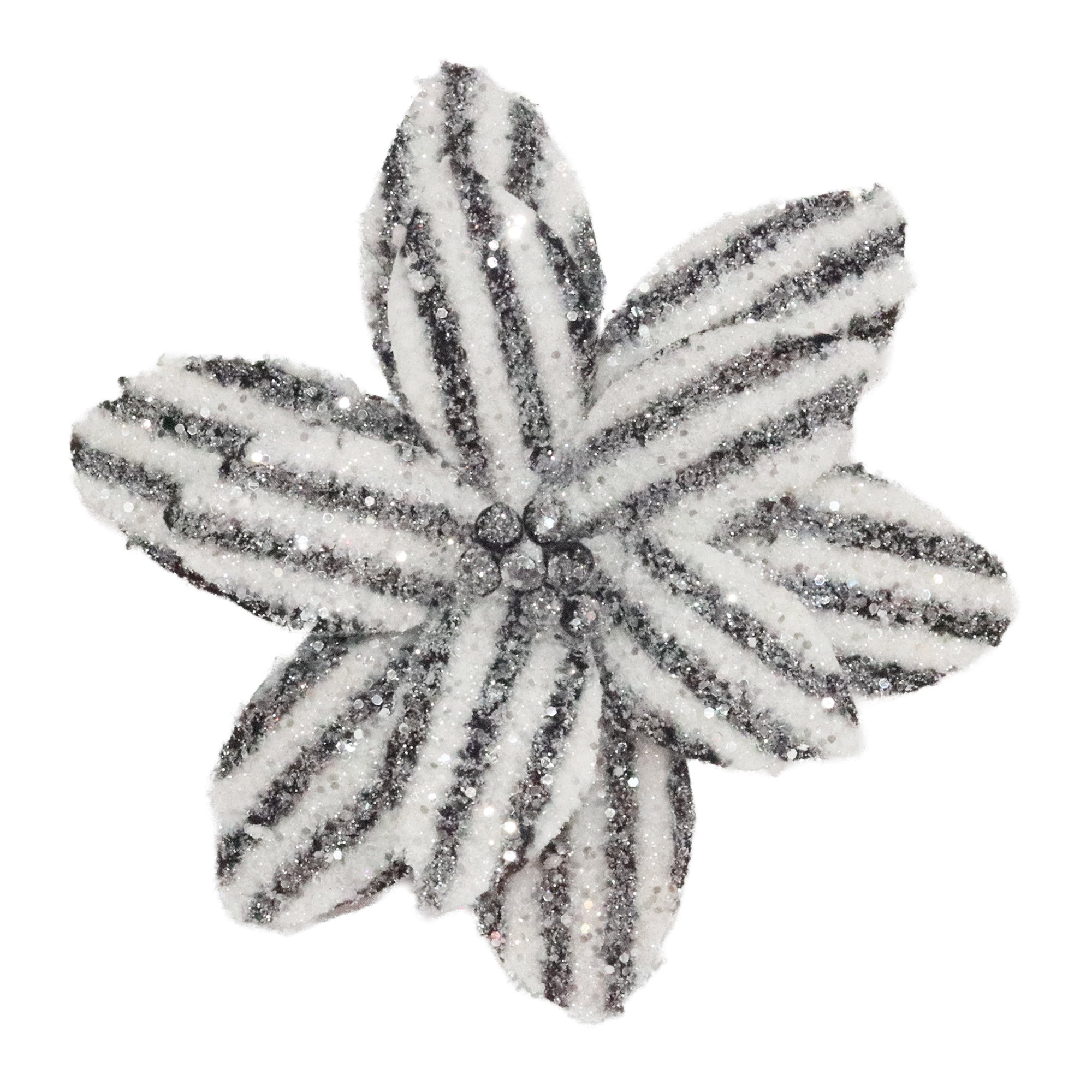Black and White Stripe Glittered Fur Magnolia with Clip