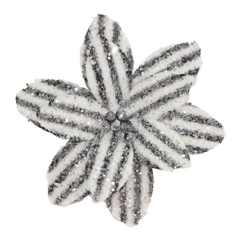 Black and White Stripe Glittered Fur Magnolia with Clip