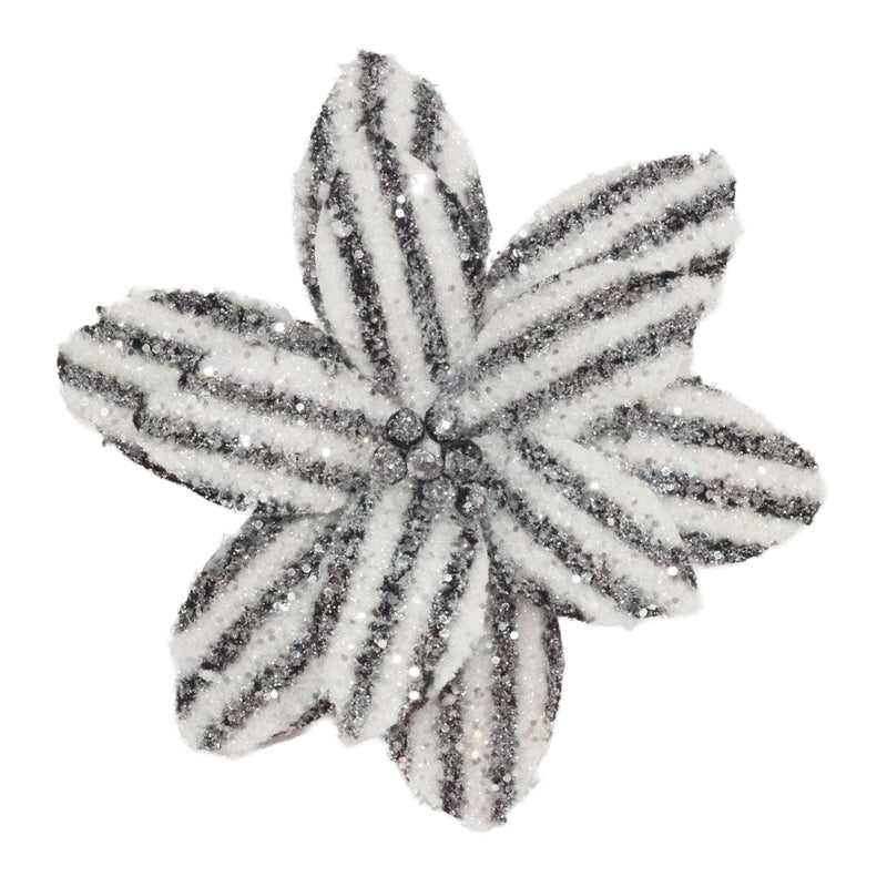 Black and White Stripe Glittered Fur Magnolia with Clip