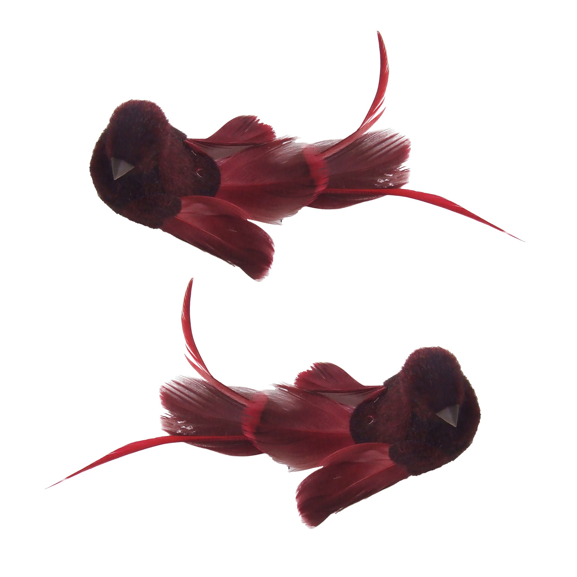 Burgundy Feather and Fabric Clip Bird Ornament - 2 Styles