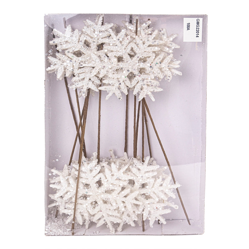 White Iced Glitter Snowflake Picks