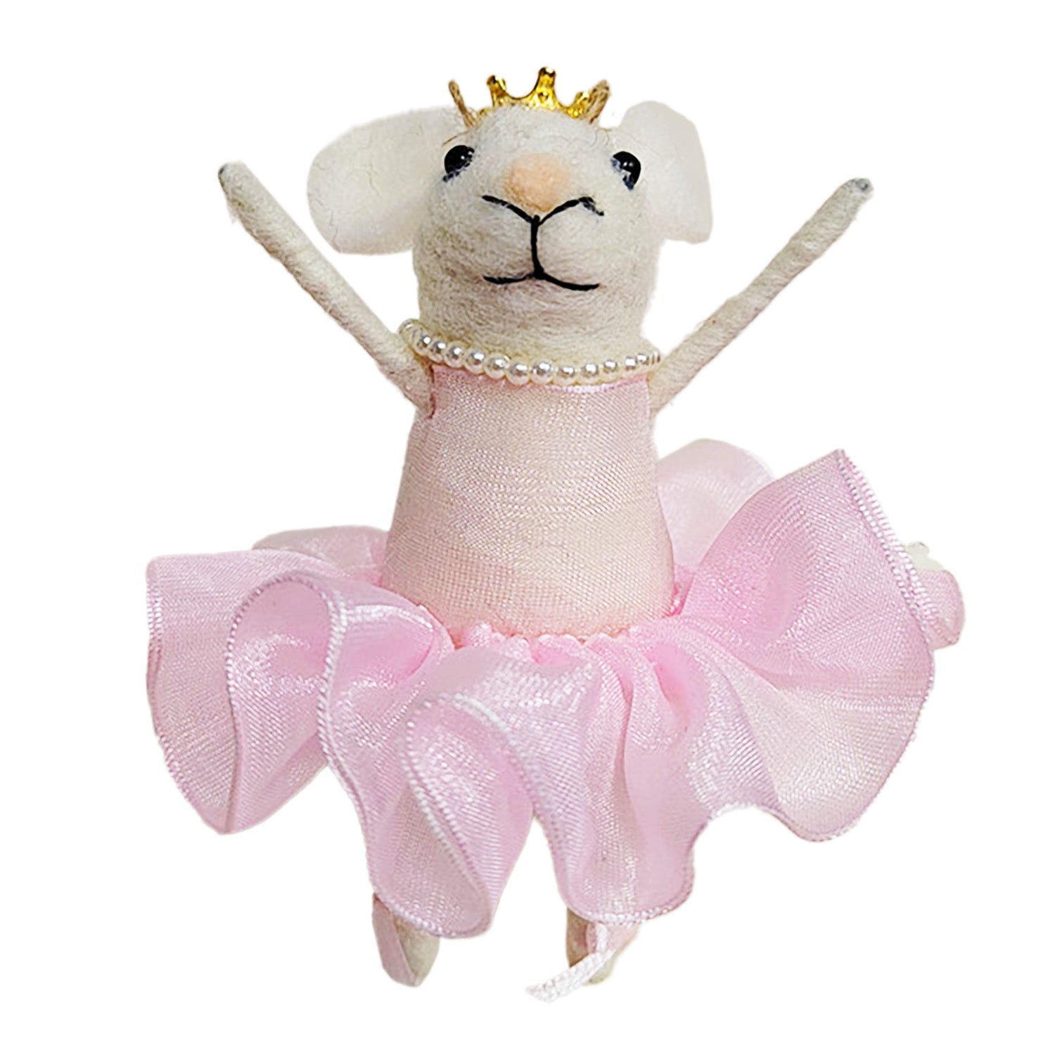 Ballerina with Tiara and Pink Tutu Felt Mouse Ornament | Putti