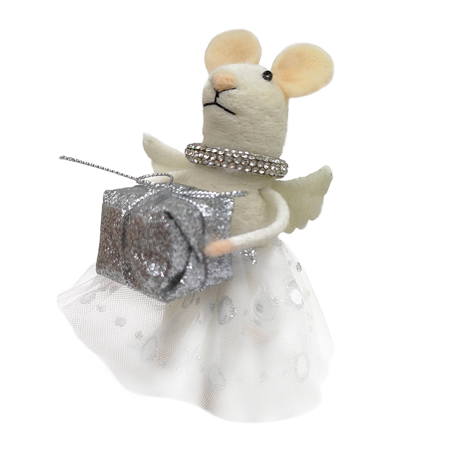 Silver Giftbox Mouse Felt Ornament