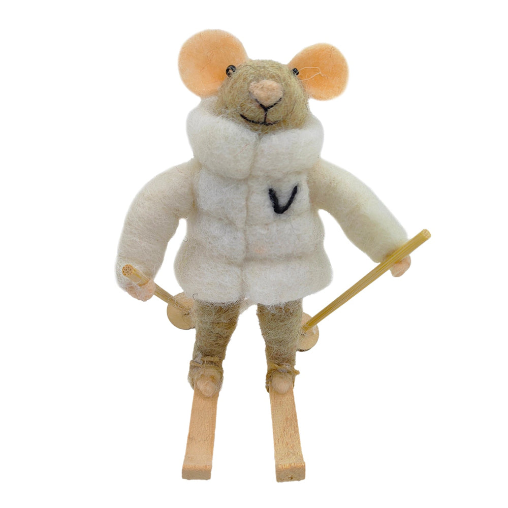 "Puffy Paul" Sking Fet Mouse Ornament } Putti Christmas Decorations