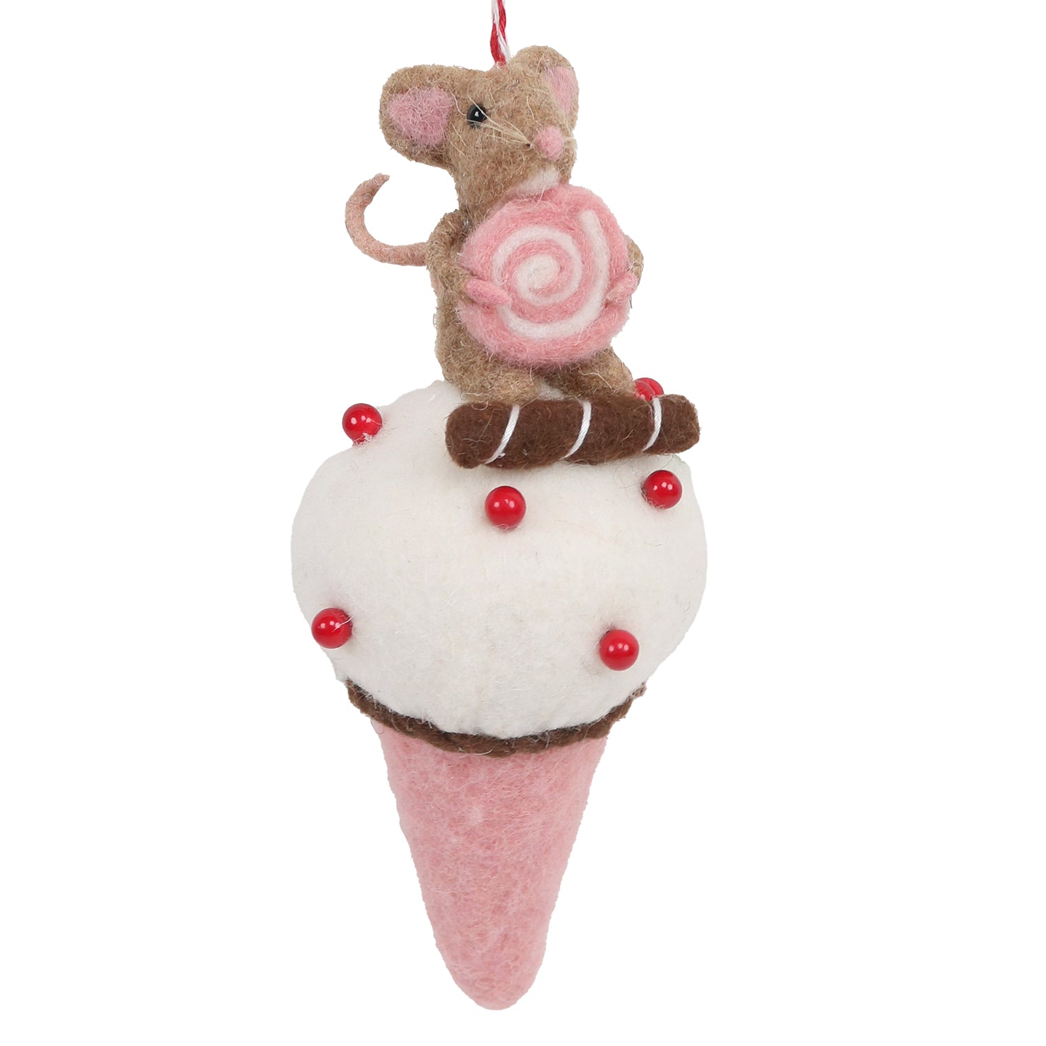 Brown Mouse on Ice Cream Felt Ornament