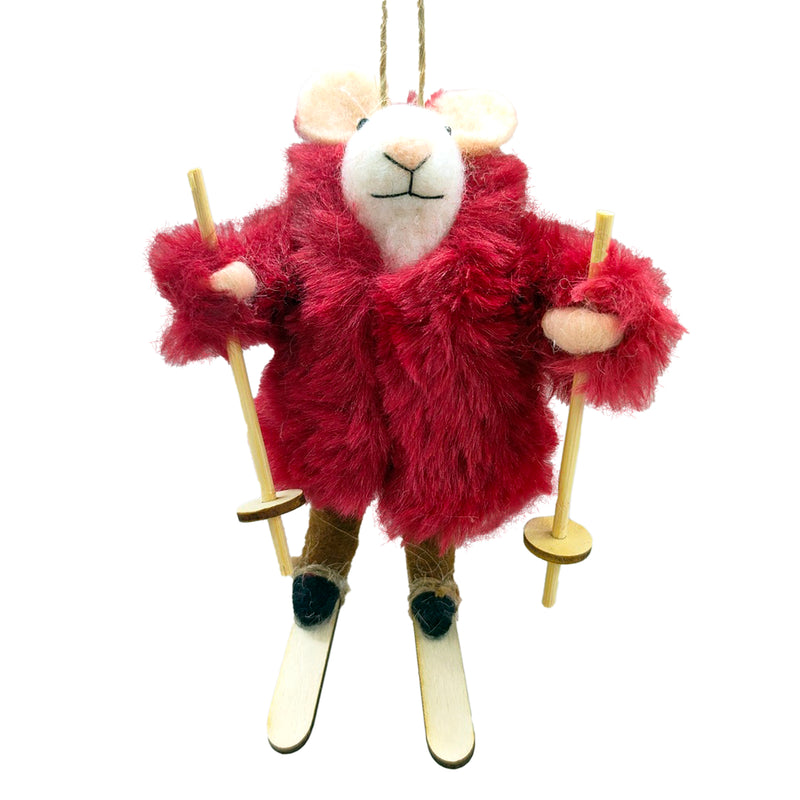 "Crimson Chris" Sking Felt Mouse Ornament | Putti Christmas Decorations