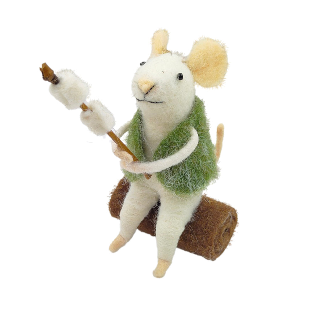 "Toasting Toby" Smores Felt Mouse Ornament | Putti Christmas Decorations