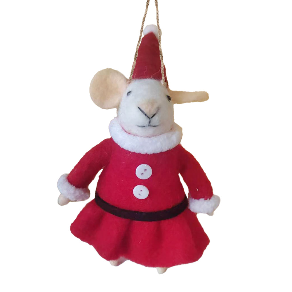 "Santa Sandra" Felt Mouse Ornament | Putti Christmas Decorations