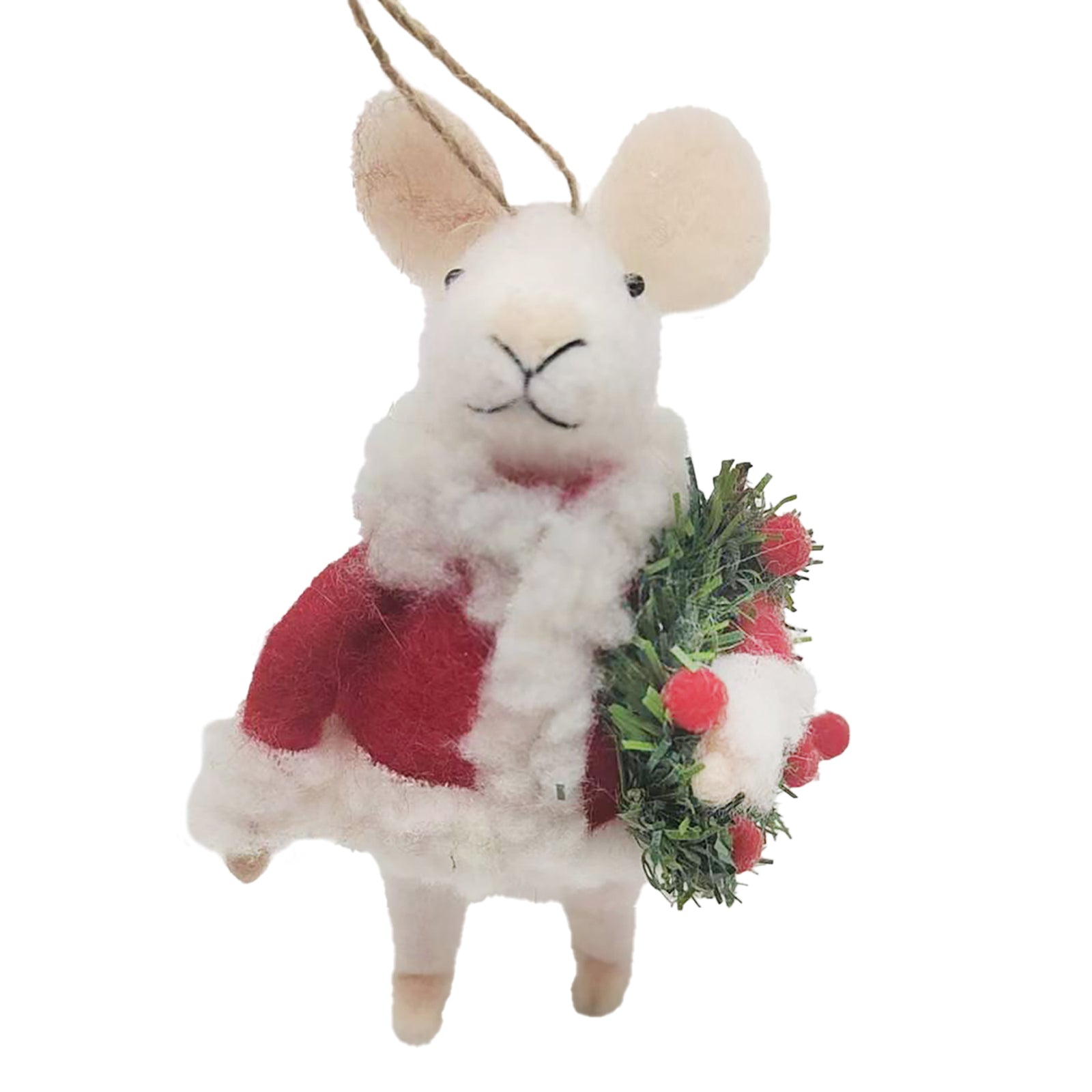 "Festive Freddie" White Felt Mouse Ornament | Putti Christmas Decorations