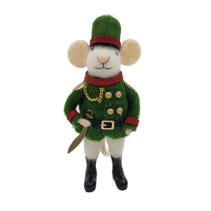 Green Soldier Coat with Tall Hat Wool Felt Mouse Ornament