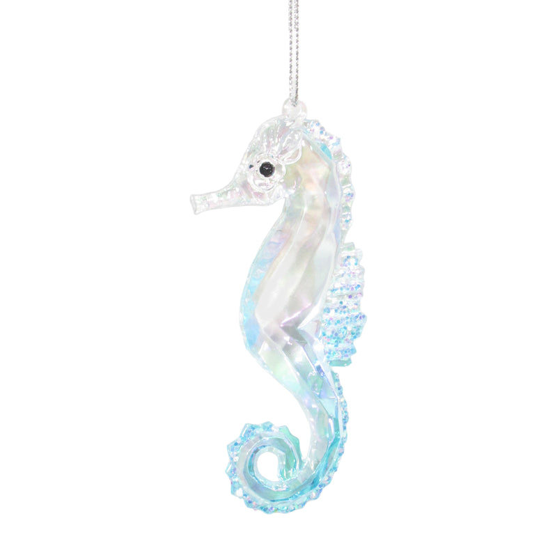 Clear and Light Blue Iridescent Sea Horse Ornament