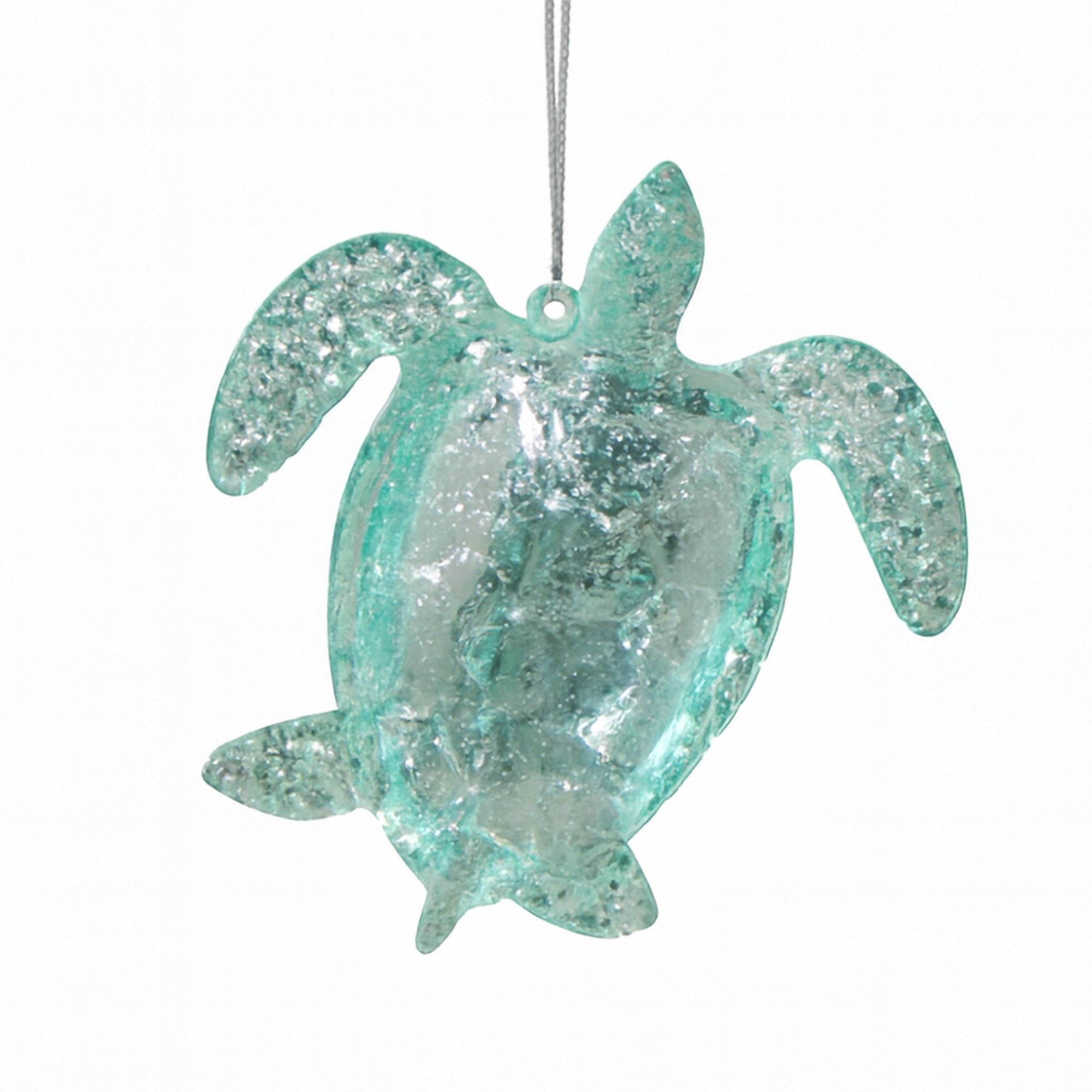 Clear Mint Green Turtle with Azure Glitter Ornament
