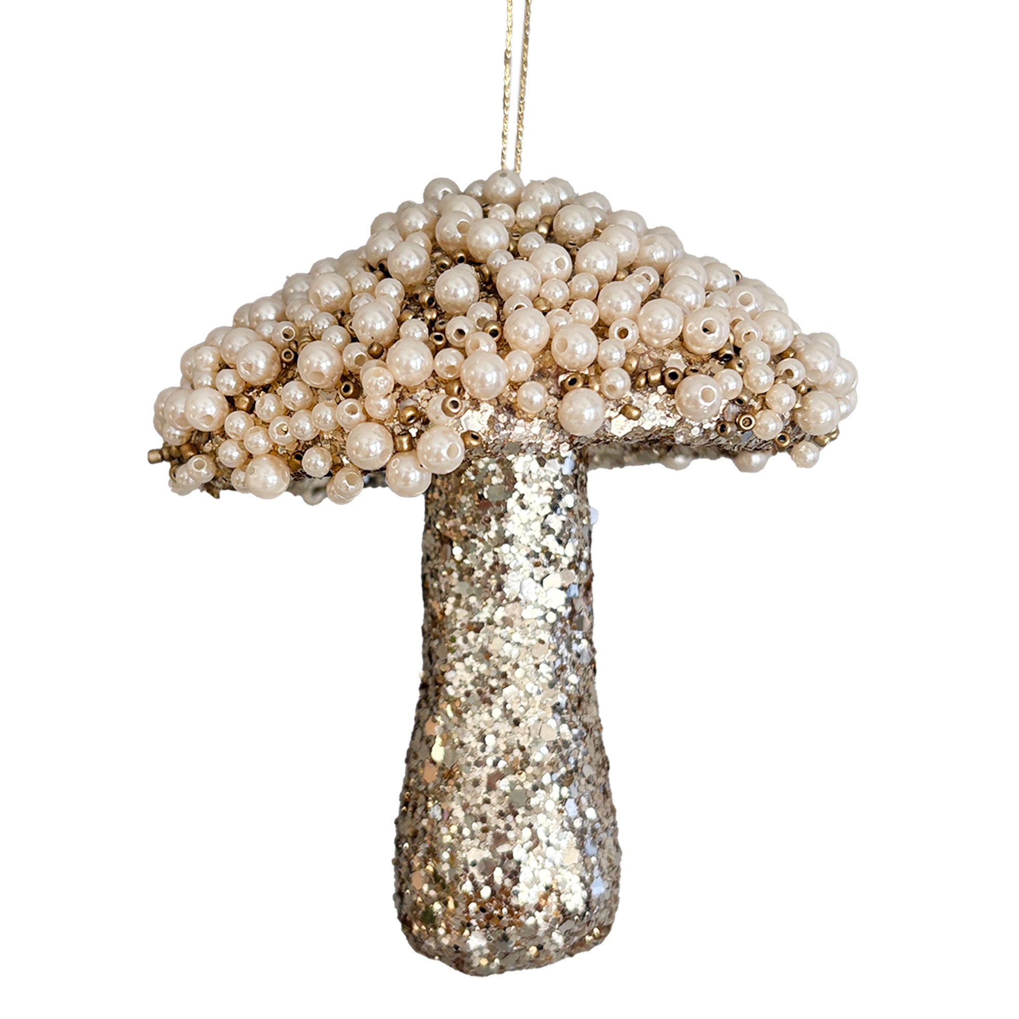 Gold Mushroom with Pearl Beads Ornament | Putti Christmas Decorations