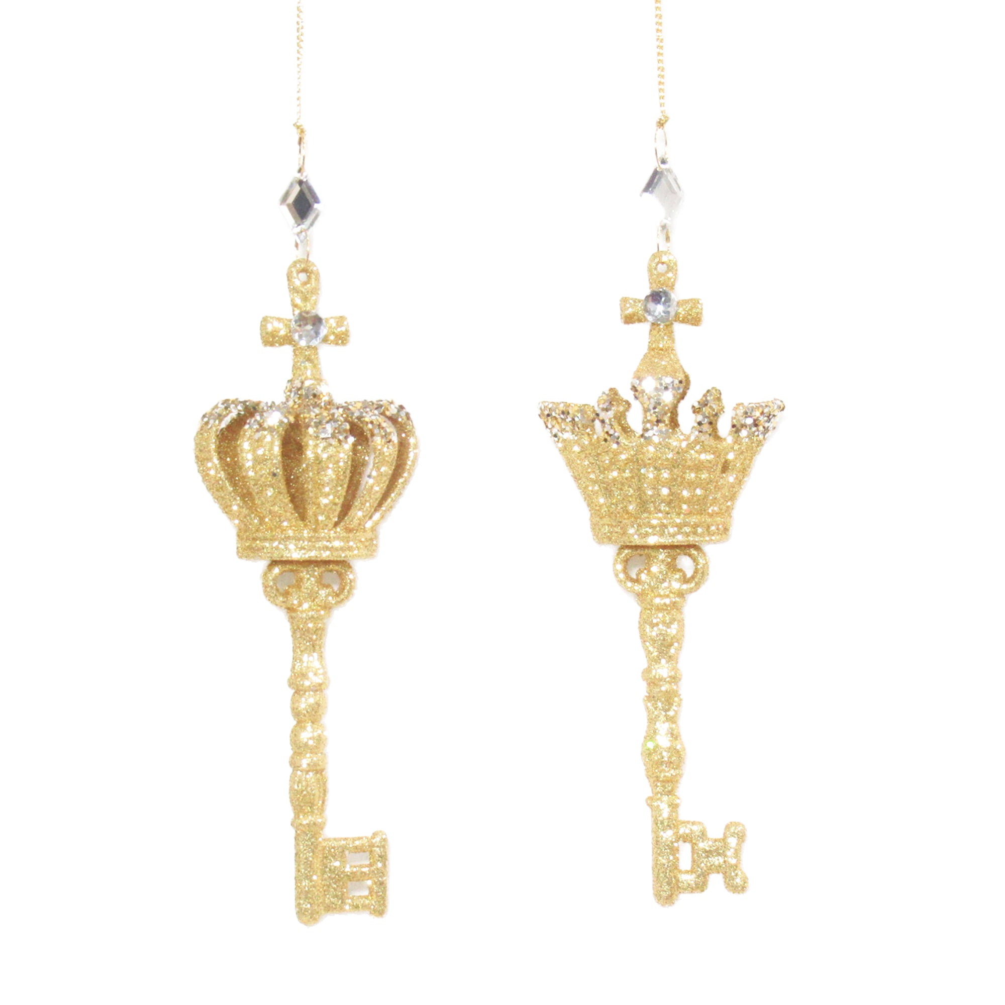 Gold Glitter Key with Crown Ornament | Putti Christmas Decorations