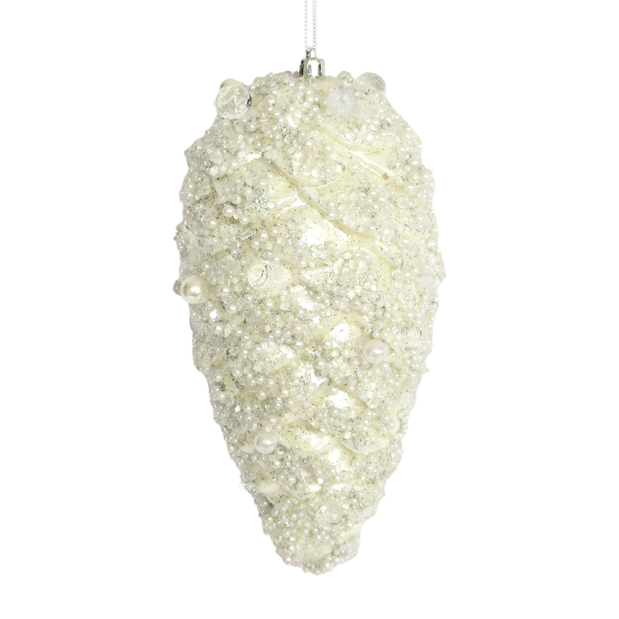 Ivory Glitter with Pearls Pinecone - Large | Putti Christmas Decorations