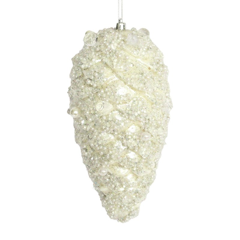 Ivory Glitter with Pearls Pinecone - Large | Putti Christmas Decorations