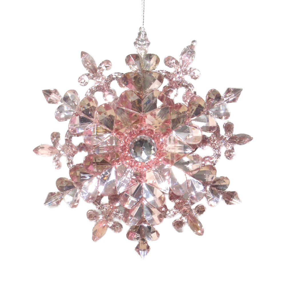 Rose Pink with Shiny Silver Back Snowflake Ornament | Putti Christmas Decorations