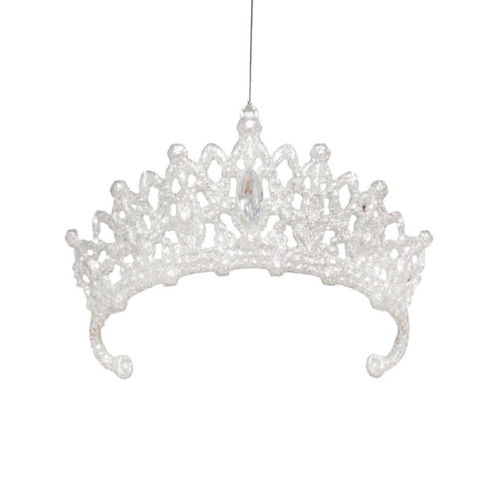 Bright Silver Spangle Glitter Crown with Clear Jewel Ornament | Putti Christmas