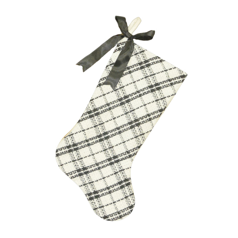 Black and White Plaid Stocking with Bow