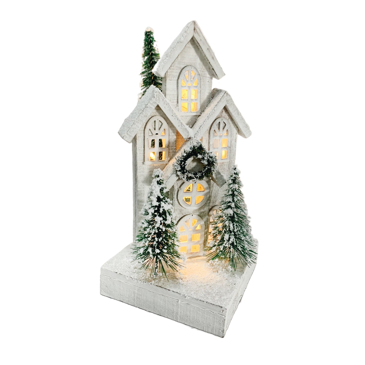 Small White Wooden Village House with LED Lights