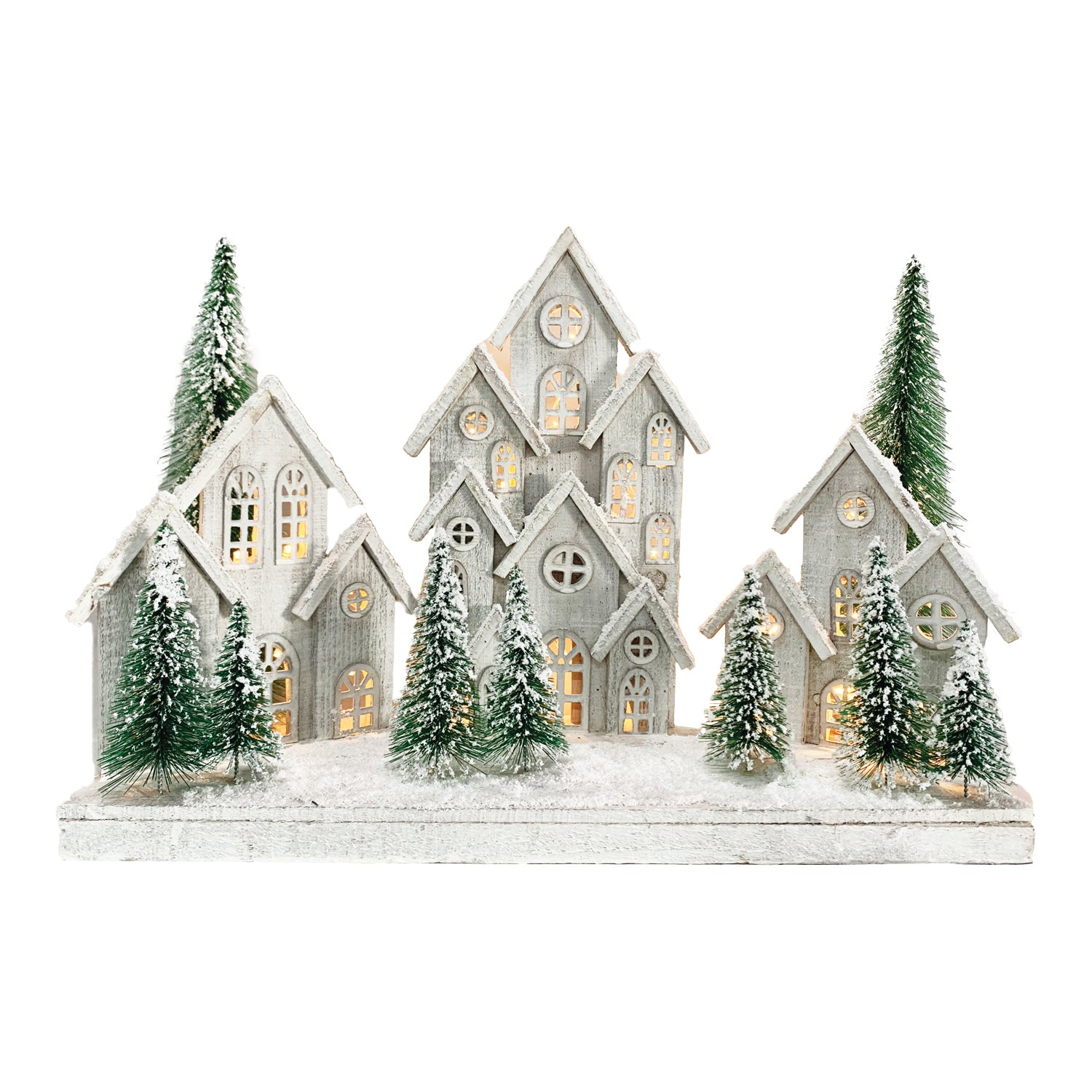 Extra Large Wooden Village Houses with LED Snow and Trees