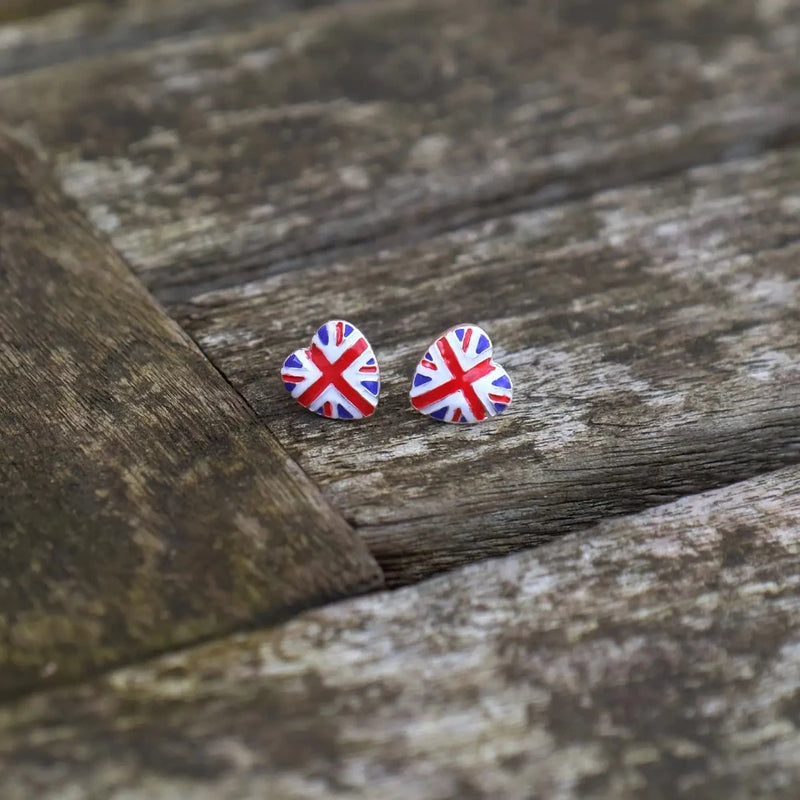 Union Jack Heart Stud Earrings | Putti Fine Fashions