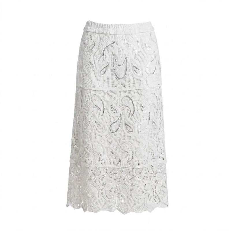 Sequin Crochet Skirt - White