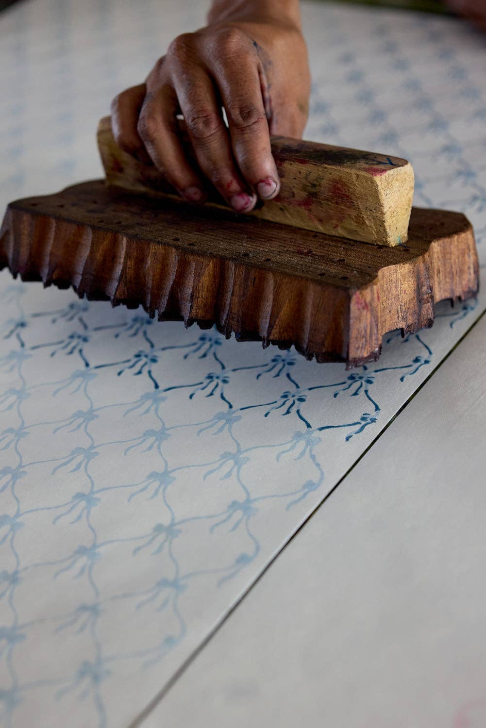 Hand Block Printed Wrapping Paper Sheets - Blue Bows
