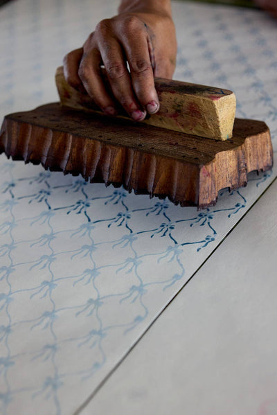 Hand Block Printed Wrapping Paper Sheets - Blue Bows