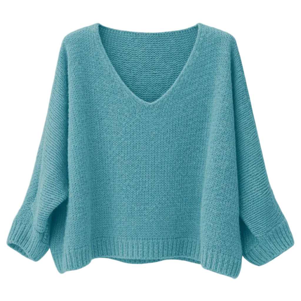 Mohair Blend V-Neck Sweater - Aqua - Putti Fine Furnishings