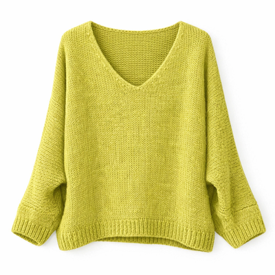 Mohair Blend V-Neck Sweater - Sarah's Chartreuse Green - Putti Fine Furnishings