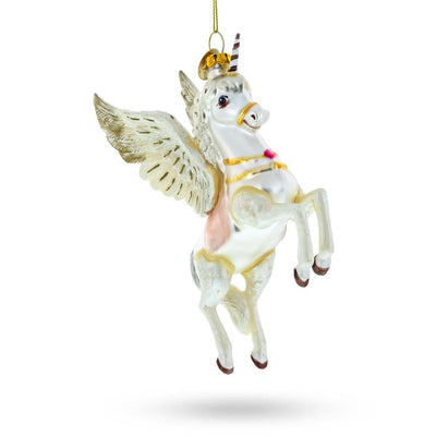 Enchanting White Unicorn Glass Christmas Ornament | Putti Christmas Decorations