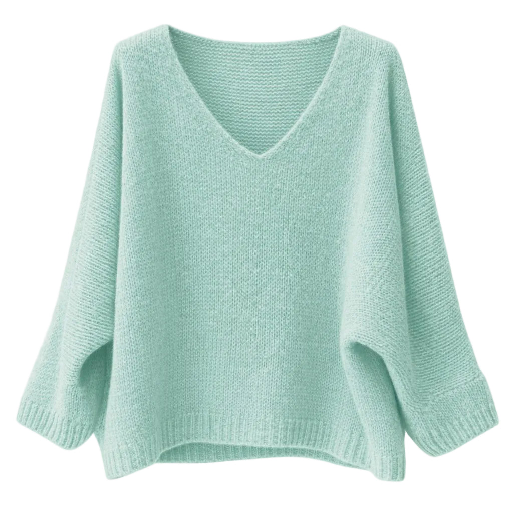 Mohair Blend V-Neck Sweater - Soft Aqua - Putti Fine Furnishings