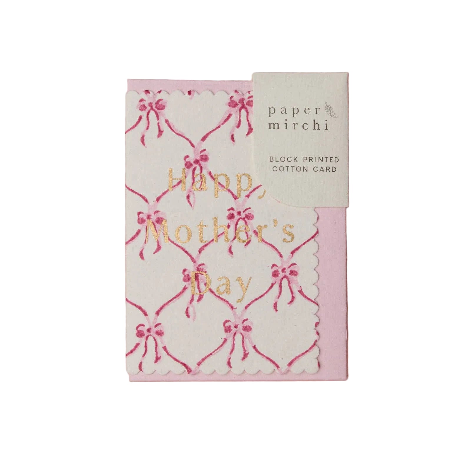 Hand Block Printed Greeting Card - Mother's Day Pink Bows