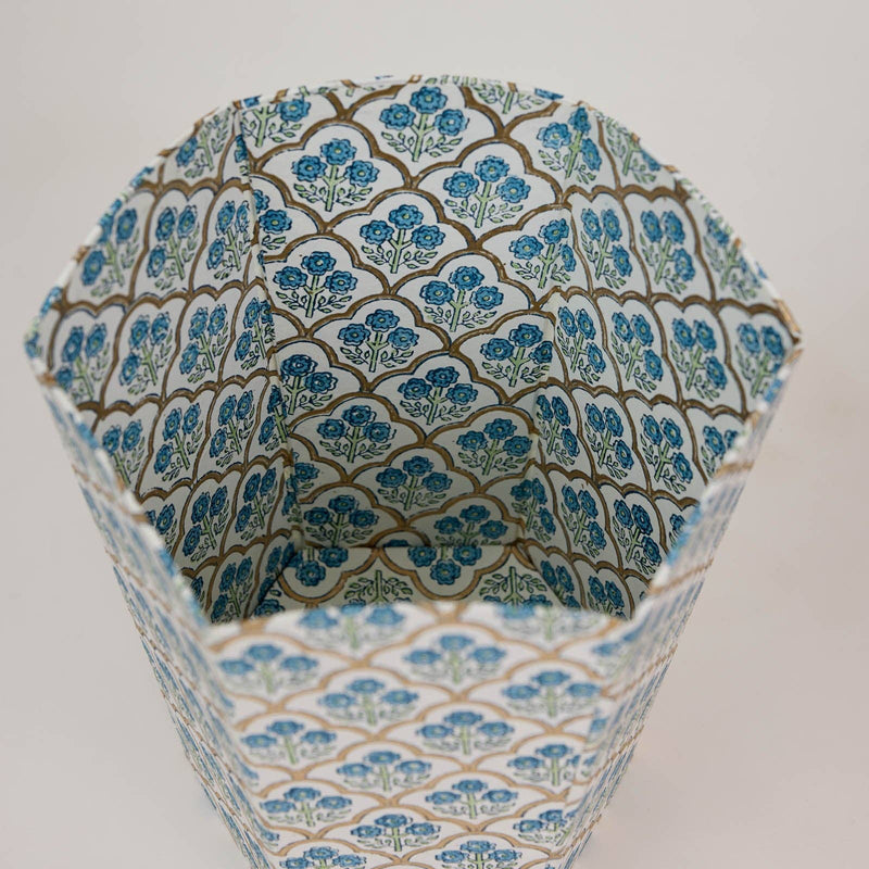 Block Printed Waste Paper Basket - Trellis Indigo | Putti Fine Furnishings