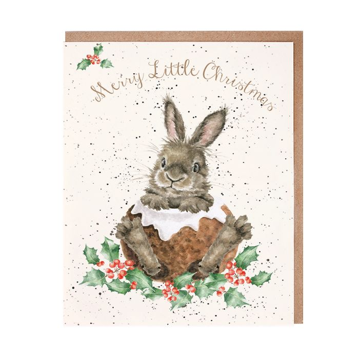 Merry Little Christmas Pudding Rabbit Christmas Card Pack | Putti Christmas Celebrations