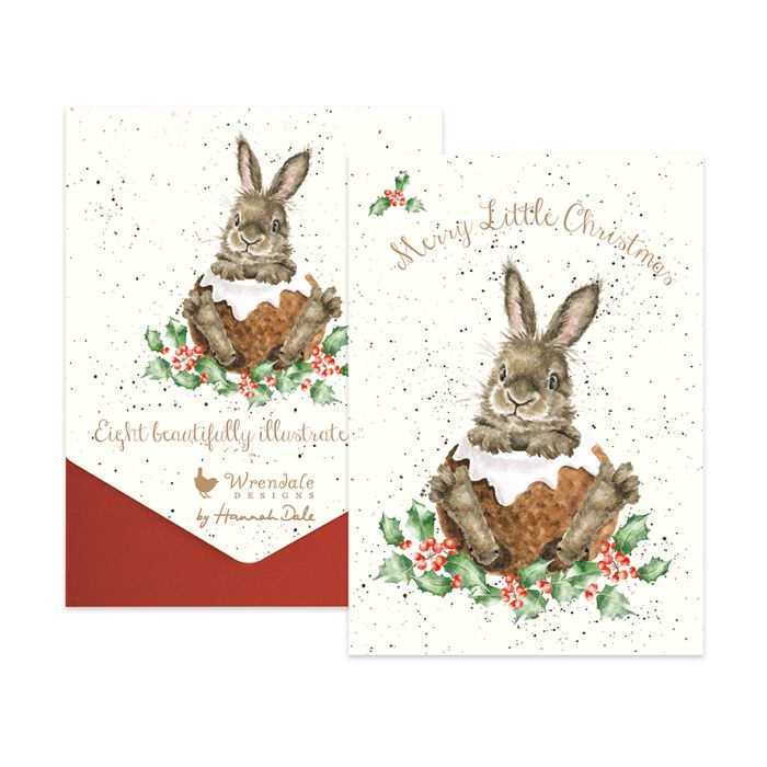 Merry Little Christmas Pudding Rabbit Christmas Card Pack | Putti Christmas Celebrations