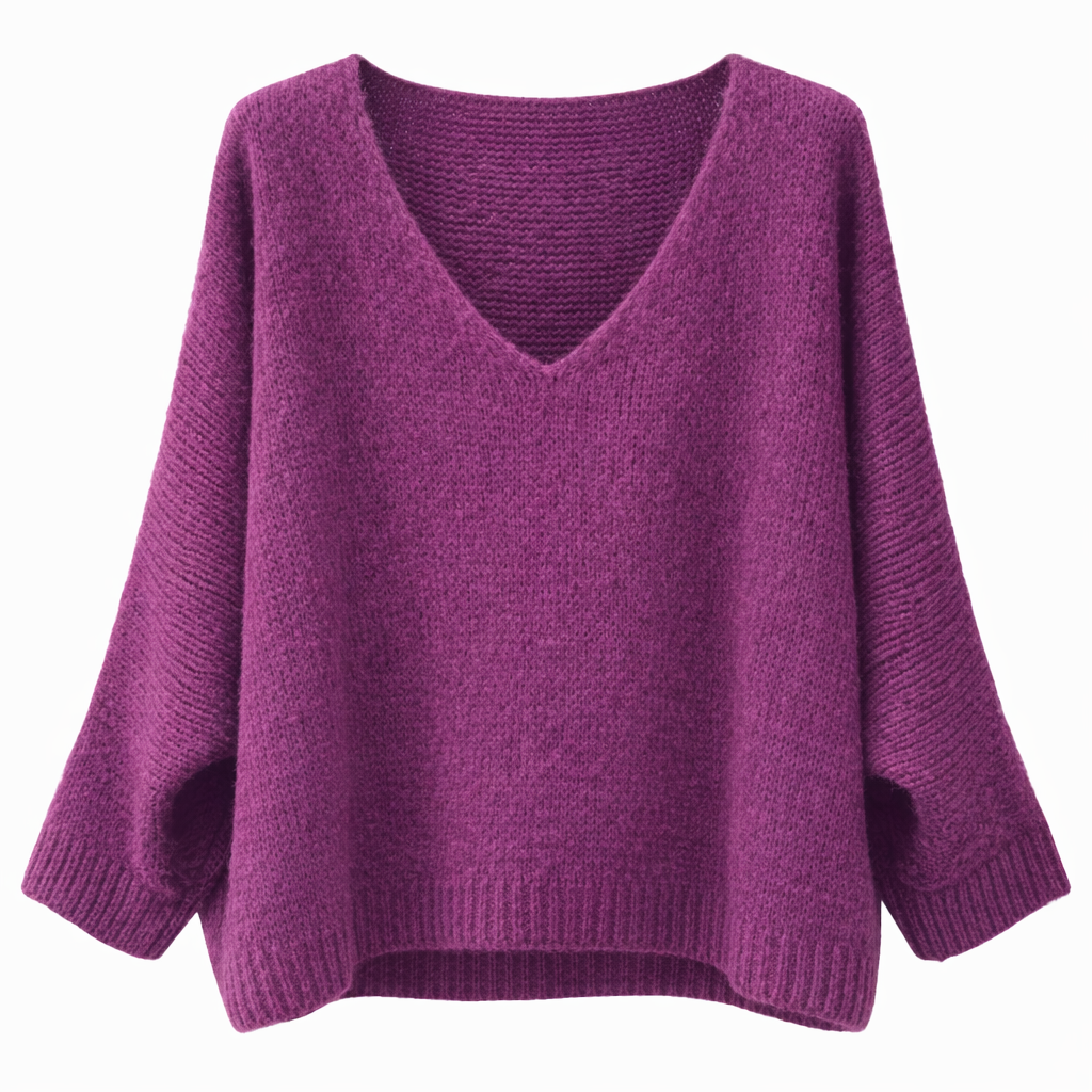 Mohair Blend V-Neck Sweater - Magenta - Putti Fine Furnishings