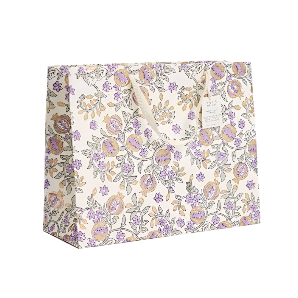 Hand Block Printed Gift Bag Lavender - Large