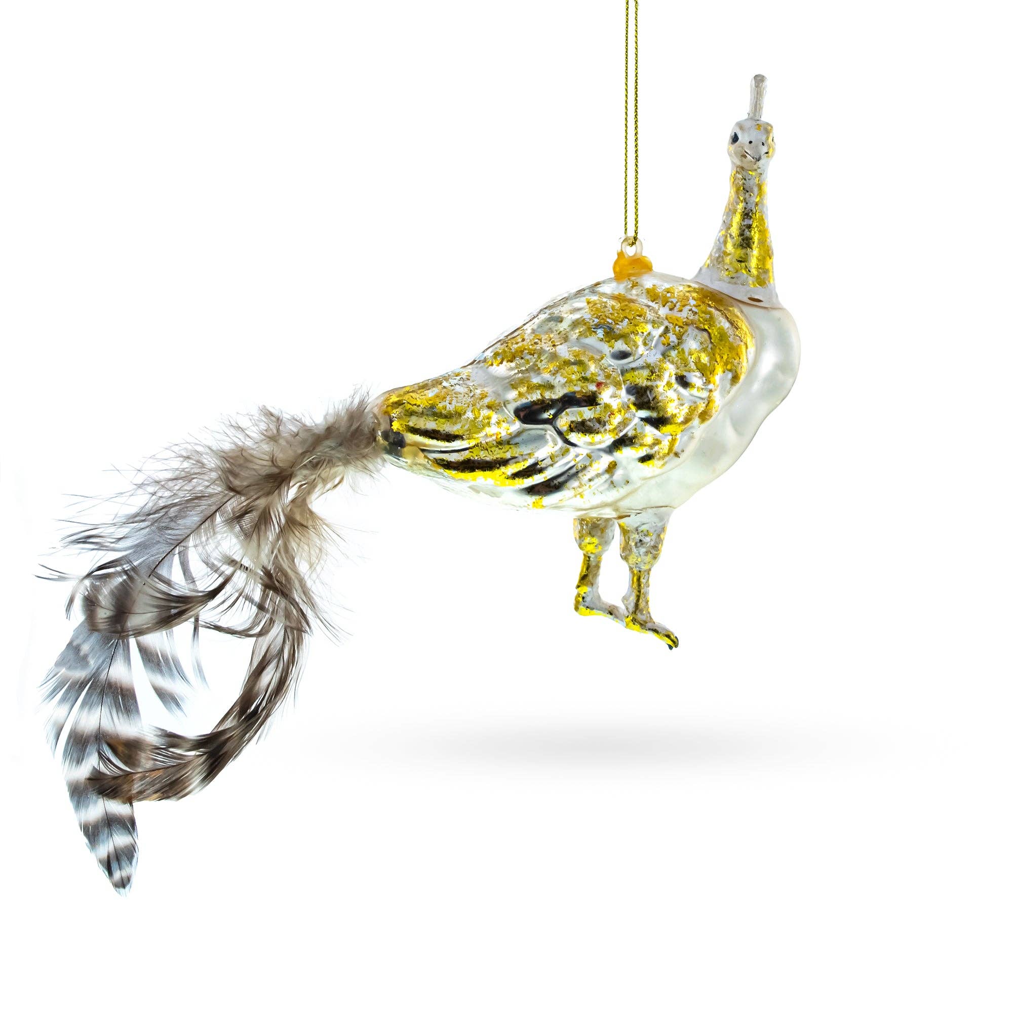 Regal Golden Peacock Glass Christmas Ornament | Putti Christmas Decorations