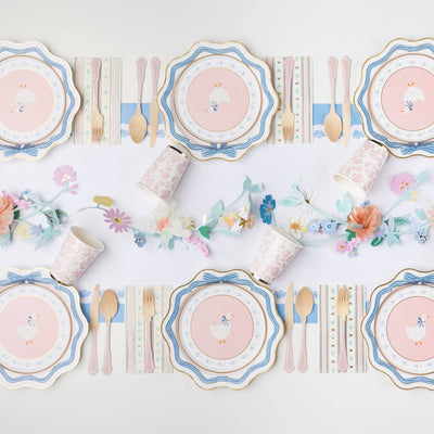 Bonjour Fête Elegant Blue & Gold Bow Paper Dinner Plates