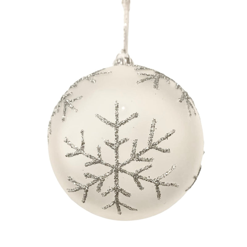 Frosted with Silver Snowflake Glass Ball Ornament
