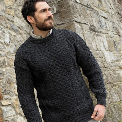 Inis Mor Aran Crew Neck Sweater - Charcoal | Putti Fine Fashions