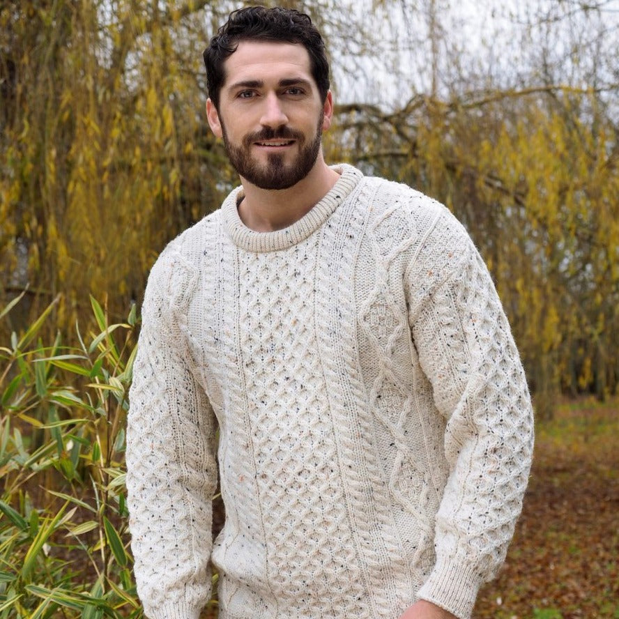 Inis Mor Aran Crew Neck Sweater - Fleck Ivory