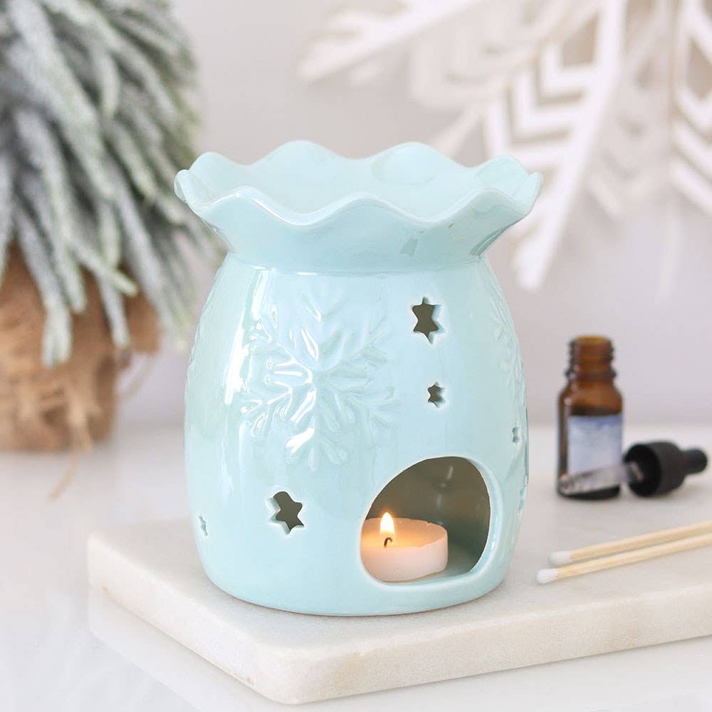 Iridescent Blue Snowflake Winter Oil Burner and Wax Warmer