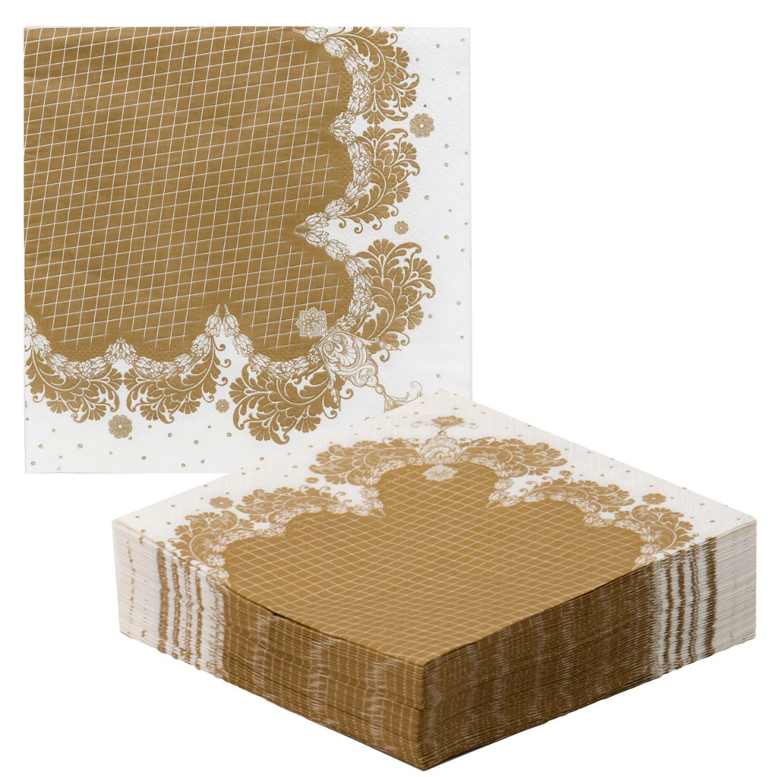Party Porcelain Gold Lace Paper Luncheon Napkins - 40pcs